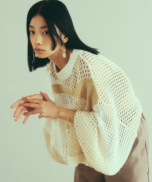 LAYMEE（レイミー）の「Armand knit / アルマンニット（ニット/セーター・レディース・アイボリー/ブラック・FREE）」の5枚目の写真