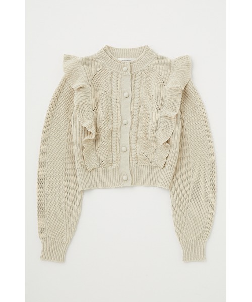 MOUSSY（マウジー）の「FRILL CABLE カーディガン（カーディガン/ボレロ・レディース・ライトベージュ/ネイビー/ライトブルー/レッド・FREE）」の2枚目の写真