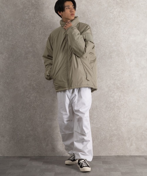 SlashDate（スラッシュデイト）の「中綿スタンドミリタリージャケット/ハッピージャケット/ビッグシルエット/撥水（ミリタリージャケット・メンズ・ブラック/アイボリー/カーキ・M/L/XL）」の7枚目の写真