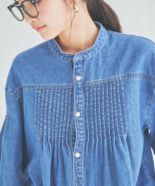 coen（コーエン）の「デニムピンタックブラウス（シャツ/ブラウス・レディース・コバルトブルー/ナチュラル・M/L）」の3枚目の写真