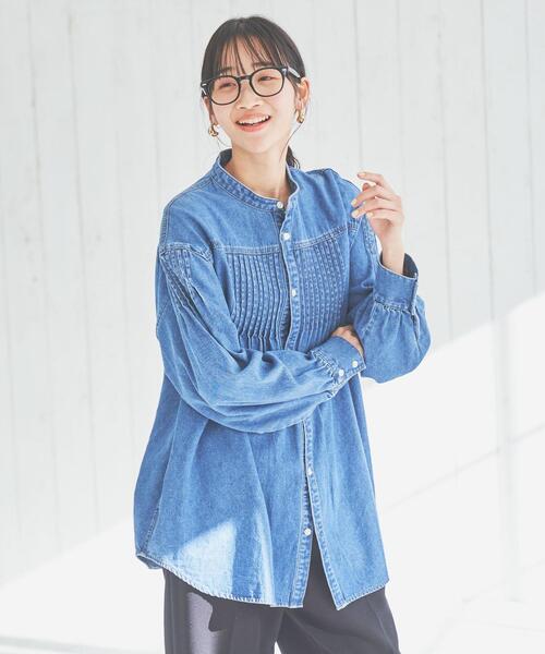 coen（コーエン）の「デニムピンタックブラウス（シャツ/ブラウス・レディース・コバルトブルー/ナチュラル・M/L）」の4枚目の写真