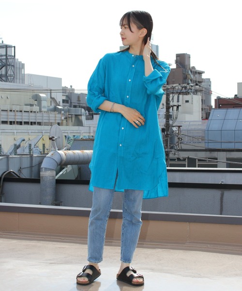 Curensology <&RC>バンドカラーシャツ　ブルー Curensology <&RC>バンドカラーシャツ ブルー Curensology｜<&RC