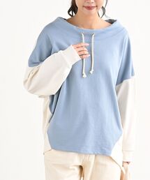 配色裏毛ルーズハイネックプルオーバー