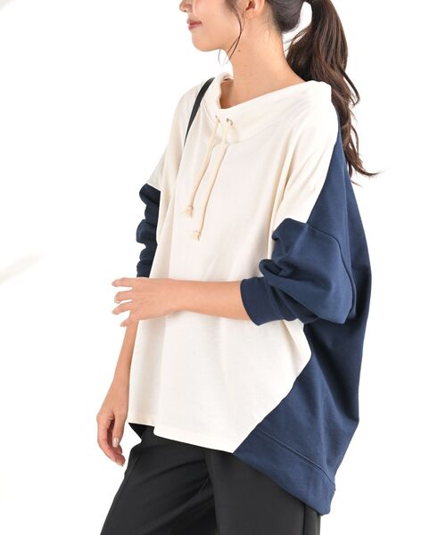 rps（アールピーエス）の「配色裏毛ルーズハイネックプルオーバー（スウェット・レディース・ブルー/アイボリー/ミント/マルチ・フリー）」の2枚目の写真