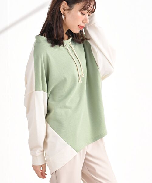 rps（アールピーエス）の「配色裏毛ルーズハイネックプルオーバー（スウェット・レディース・ブルー/アイボリー/ミント/マルチ・フリー）」の3枚目の写真