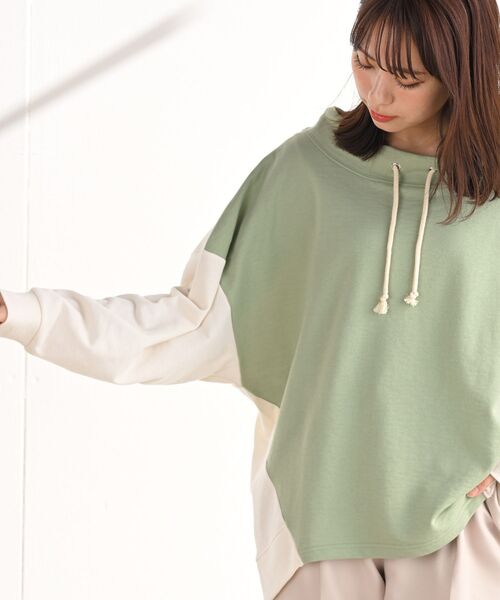 rps（アールピーエス）の「配色裏毛ルーズハイネックプルオーバー（スウェット・レディース・ブルー/アイボリー/ミント/マルチ・フリー）」の10枚目の写真