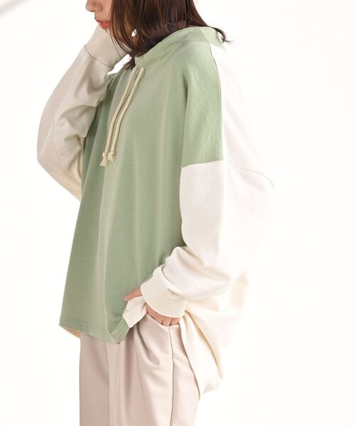 rps（アールピーエス）の「配色裏毛ルーズハイネックプルオーバー（スウェット・レディース・ブルー/アイボリー/ミント/マルチ・フリー）」の6枚目の写真