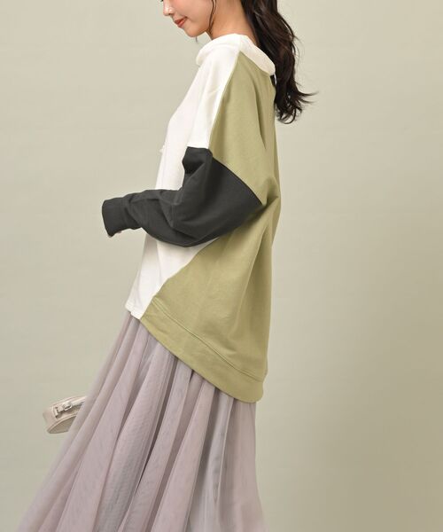 rps（アールピーエス）の「配色裏毛ルーズハイネックプルオーバー（スウェット・レディース・ブルー/アイボリー/ミント/マルチ・フリー）」の16枚目の写真