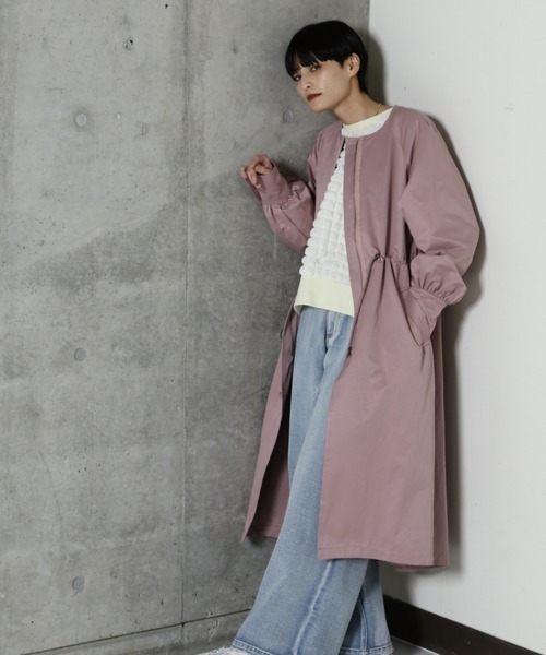 ROSE BUD(ローズバッド)の「ノーカラーコート(ノーカラーコート・レディース・ベージュ/ピンク/グレー・FREE)」の3枚目の写真