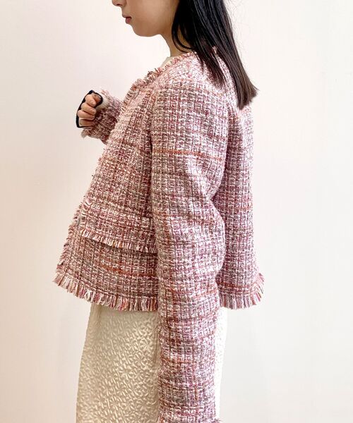 OPAQUE.CLIP（オペークドットクリップ）の「◆ファンシーツイードジャケット（ノーカラージャケット・レディース・ブルー系8/ピンク系8・38）」の6枚目の写真