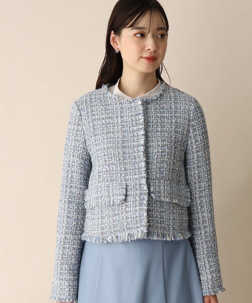 OPAQUE.CLIP（オペークドットクリップ）の「◆ファンシーツイードジャケット（ノーカラージャケット・レディース・ブルー系8/ピンク系8・38）」の20枚目の写真