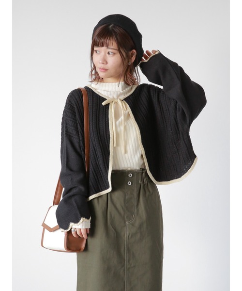 ehka sopo(エヘカソポ)の「ボレロカーディガン(カーディガン/ボレロ・レディース・キナリ/グリーン/ブラック・フリ-)」の3枚目の写真
