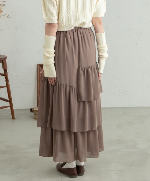 Ambre Neige（アンブルネージュ）の「ティアードスカート／WEB/EC限定商品（スカート・レディース・ダークブラウン/アイボリー/モカ・FREE）」の21枚目の写真