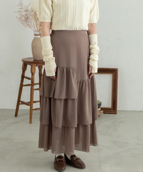 Ambre Neige（アンブルネージュ）の「ティアードスカート／WEB/EC限定商品（スカート・レディース・ダークブラウン/アイボリー/モカ・FREE）」の12枚目の写真