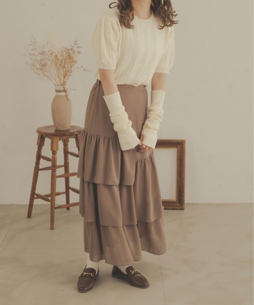 Ambre Neige（アンブルネージュ）の「ティアードスカート／WEB/EC限定商品（スカート・レディース・ダークブラウン/アイボリー/モカ・FREE）」の20枚目の写真