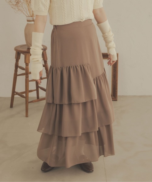 Ambre Neige（アンブルネージュ）の「ティアードスカート／WEB/EC限定商品（スカート・レディース・ダークブラウン/アイボリー/モカ・FREE）」の9枚目の写真