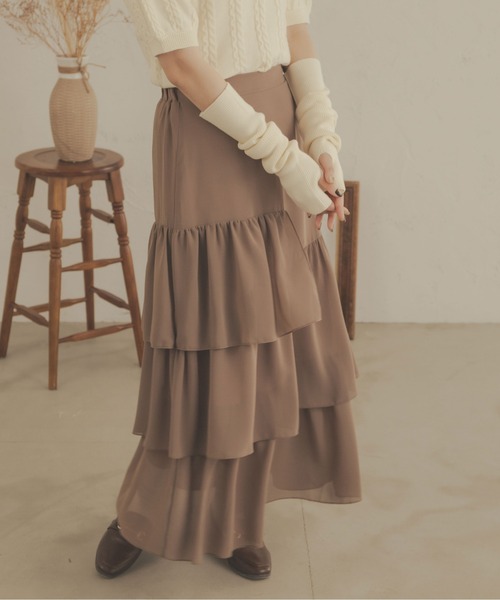 Ambre Neige（アンブルネージュ）の「ティアードスカート／WEB/EC限定商品（スカート・レディース・ダークブラウン/アイボリー/モカ・FREE）」の11枚目の写真