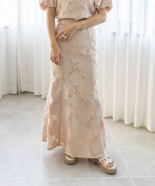 RANDA（ランダ）の「フラワージャガードナロースカート（スカート・レディース・ブルー/ピンク/イエロー・0/1）」の3枚目の写真