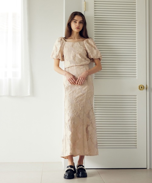 RANDA（ランダ）の「フラワージャガードナロースカート（スカート・レディース・ブルー/ピンク/イエロー・0/1）」の4枚目の写真