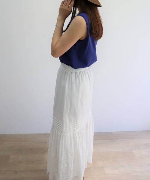 aunt lily(アントリリー)の「綿100% 無地ノースリーブ(Tシャツ/カットソー・レディース・サンドベージュ/ブラック/アイボリー/ブルー・M/L/LL)」の20枚目の写真