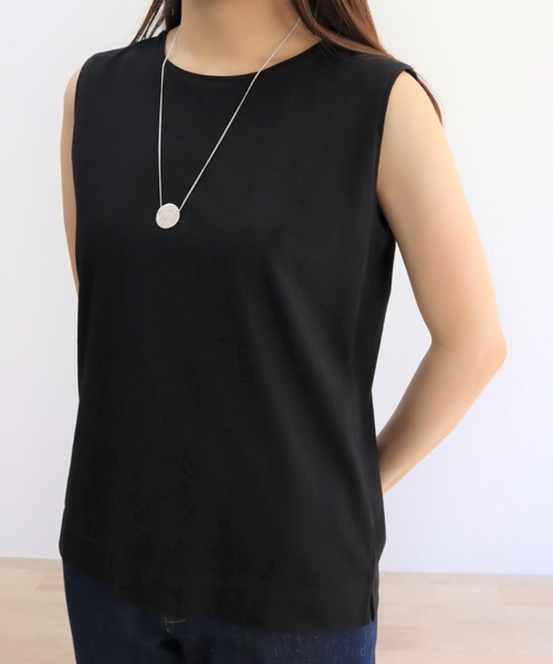 aunt lily(アントリリー)の「綿100% 無地ノースリーブ(Tシャツ/カットソー・レディース・サンドベージュ/ブラック/アイボリー/ブルー・M/L/LL)」の9枚目の写真