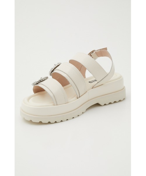 新品未使用】✨STACCATO 23cm ミュール ビジュー 白 レザー 完売品 STACCATO | ムーンフラワリーパフィクロスサンダル (サンダル
