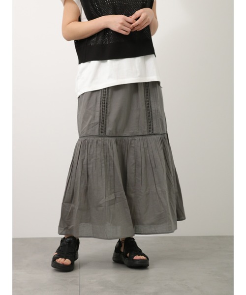 Lugnoncure（ルノンキュール）の「レースタックスカート（スカート・レディース・オレンジ/チャコール/オフホワイト・ﾌﾘ-）」の3枚目の写真