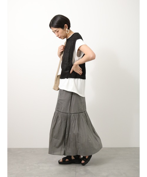 Lugnoncure（ルノンキュール）の「レースタックスカート（スカート・レディース・オレンジ/チャコール/オフホワイト・ﾌﾘ-）」の5枚目の写真