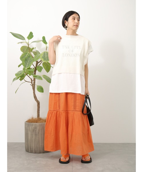 Lugnoncure（ルノンキュール）の「レースタックスカート（スカート・レディース・オレンジ/チャコール/オフホワイト・ﾌﾘ-）」の8枚目の写真