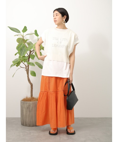 Lugnoncure（ルノンキュール）の「レースタックスカート（スカート・レディース・オレンジ/チャコール/オフホワイト・ﾌﾘ-）」の9枚目の写真