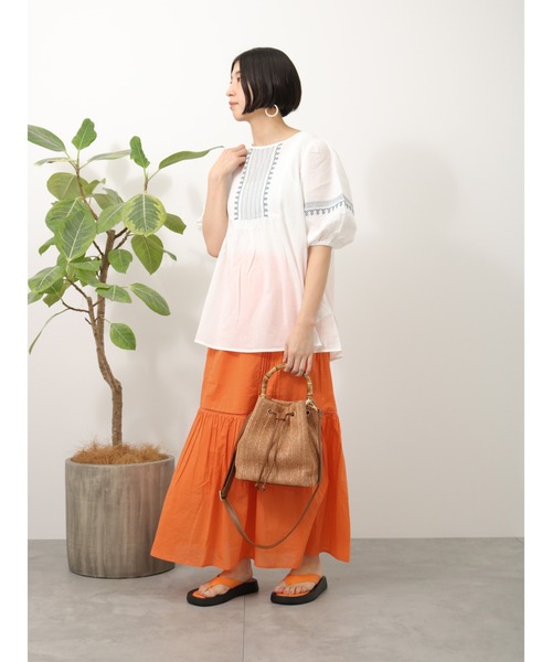 Lugnoncure（ルノンキュール）の「レースタックスカート（スカート・レディース・オレンジ/チャコール/オフホワイト・ﾌﾘ-）」の10枚目の写真