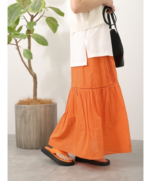 Lugnoncure（ルノンキュール）の「レースタックスカート（スカート・レディース・オレンジ/チャコール/オフホワイト・ﾌﾘ-）」の12枚目の写真
