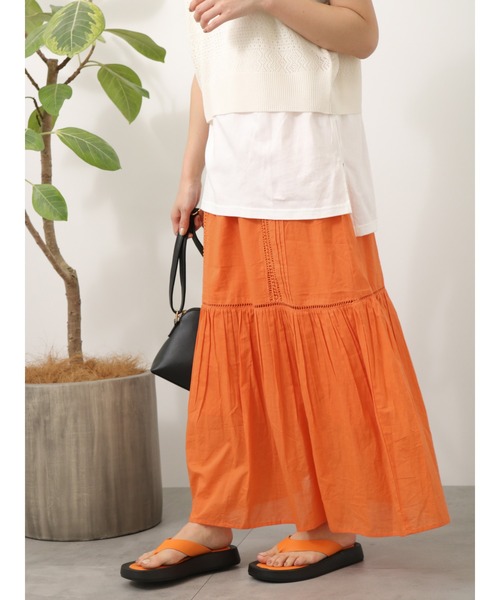 Lugnoncure（ルノンキュール）の「レースタックスカート（スカート・レディース・オレンジ/チャコール/オフホワイト・ﾌﾘ-）」の13枚目の写真