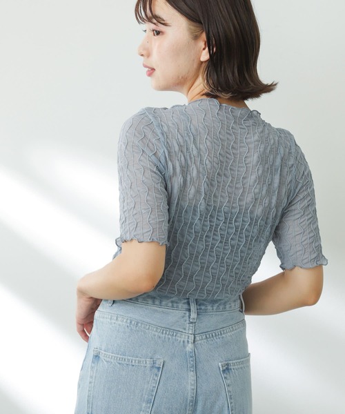 SENSE OF PLACE by URBAN RESEARCH(センスオブプレイスバイアーバンリサーチ)の「ウェーブパターンシアートップ(5分袖)(Tシャツ/カットソー・レディース・ベージュ/ブラック/ライトブルー/オフホワイト・ONE)」の4枚目の写真