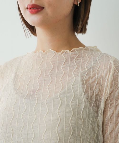 SENSE OF PLACE by URBAN RESEARCH(センスオブプレイスバイアーバンリサーチ)の「ウェーブパターンシアートップ(5分袖)(Tシャツ/カットソー・レディース・ベージュ/ブラック/ライトブルー/オフホワイト・ONE)」の15枚目の写真