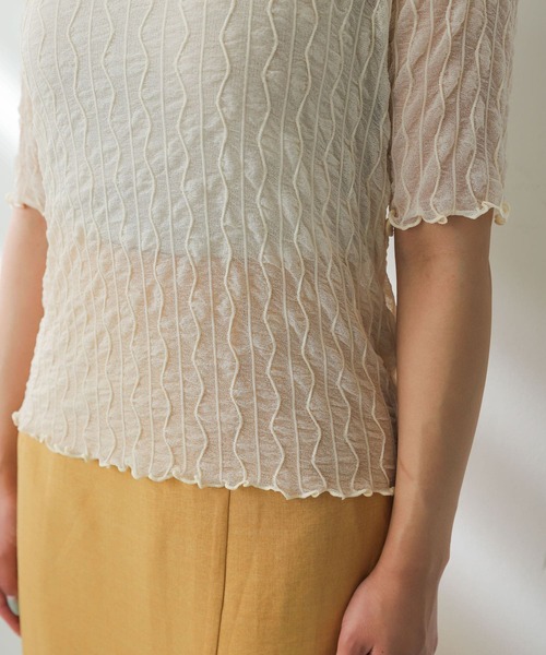 SENSE OF PLACE by URBAN RESEARCH(センスオブプレイスバイアーバンリサーチ)の「ウェーブパターンシアートップ(5分袖)(Tシャツ/カットソー・レディース・ベージュ/ブラック/ライトブルー/オフホワイト・ONE)」の14枚目の写真