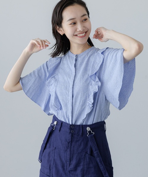 niko and...（ニコアンド）の「リフレッシュリネンレーヨンフリルブラウス（シャツ/ブラウス・レディース・カーキ/ブラック/オフホワイト/ブルー・LARGE/MEDIUM）」の12枚目の写真