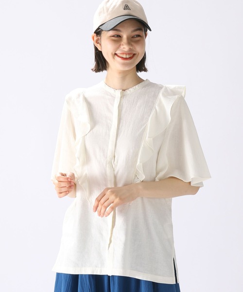 niko and...（ニコアンド）の「リフレッシュリネンレーヨンフリルブラウス（シャツ/ブラウス・レディース・カーキ/ブラック/オフホワイト/ブルー・LARGE/MEDIUM）」の15枚目の写真