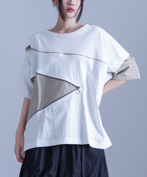 kOhAKU（コハク）の「『アシンメトリー配色デザインTシャツ』（Tシャツ/カットソー・レディース・ブラック/オフホワイト・FREE）」の15枚目の写真