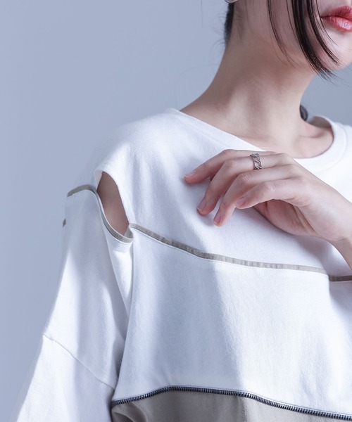 kOhAKU（コハク）の「『アシンメトリー配色デザインTシャツ』（Tシャツ/カットソー・レディース・ブラック/オフホワイト・FREE）」の18枚目の写真