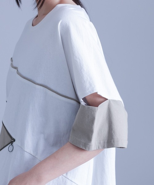 kOhAKU（コハク）の「『アシンメトリー配色デザインTシャツ』（Tシャツ/カットソー・レディース・ブラック/オフホワイト・FREE）」の19枚目の写真