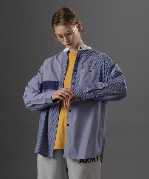 AVIREX(アヴィレックス)の「L-CRAZY PATTERN STRIPE SHIRT/クレイジーパターンストライプシャツ(シャツ/ブラウス・レディース・ブラック/ネイビー・FREE)」の1枚目の写真