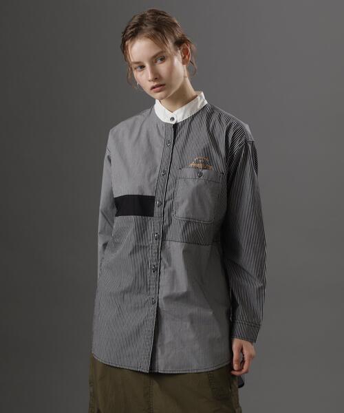AVIREX(アヴィレックス)の「L-CRAZY PATTERN STRIPE SHIRT/クレイジーパターンストライプシャツ(シャツ/ブラウス・レディース・ブラック/ネイビー・FREE)」の2枚目の写真