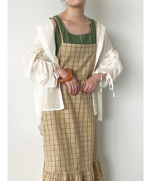 ehka sopo（エヘカソポ）の「シアーストライプ袖ドロストシャツ（シャツ/ブラウス・レディース・サックスブルー/オレンジ/ミント/オフホワイト・F）」の2枚目の写真