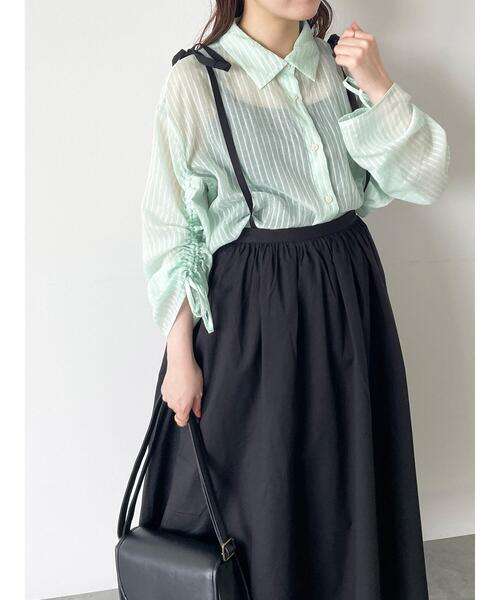 ehka sopo（エヘカソポ）の「シアーストライプ袖ドロストシャツ（シャツ/ブラウス・レディース・サックスブルー/オレンジ/ミント/オフホワイト・F）」の12枚目の写真