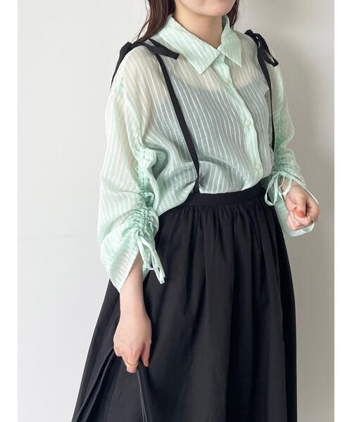 ehka sopo（エヘカソポ）の「シアーストライプ袖ドロストシャツ（シャツ/ブラウス・レディース・サックスブルー/オレンジ/ミント/オフホワイト・F）」の13枚目の写真