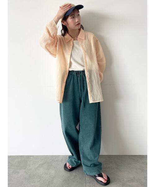 ehka sopo（エヘカソポ）の「シアーストライプ袖ドロストシャツ（シャツ/ブラウス・レディース・サックスブルー/オレンジ/ミント/オフホワイト・F）」の14枚目の写真