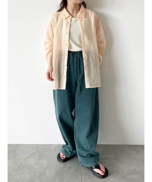 ehka sopo（エヘカソポ）の「シアーストライプ袖ドロストシャツ（シャツ/ブラウス・レディース・サックスブルー/オレンジ/ミント/オフホワイト・F）」の16枚目の写真