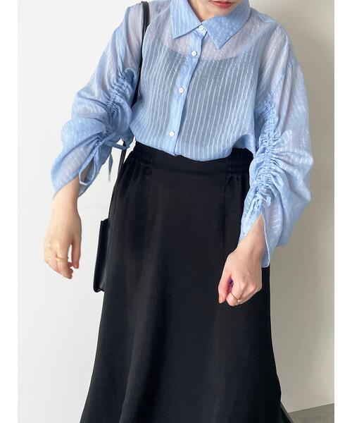 ehka sopo（エヘカソポ）の「シアーストライプ袖ドロストシャツ（シャツ/ブラウス・レディース・サックスブルー/オレンジ/ミント/オフホワイト・F）」の20枚目の写真