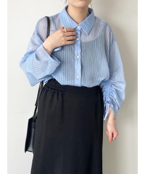 ehka sopo（エヘカソポ）の「シアーストライプ袖ドロストシャツ（シャツ/ブラウス・レディース・サックスブルー/オレンジ/ミント/オフホワイト・F）」の21枚目の写真